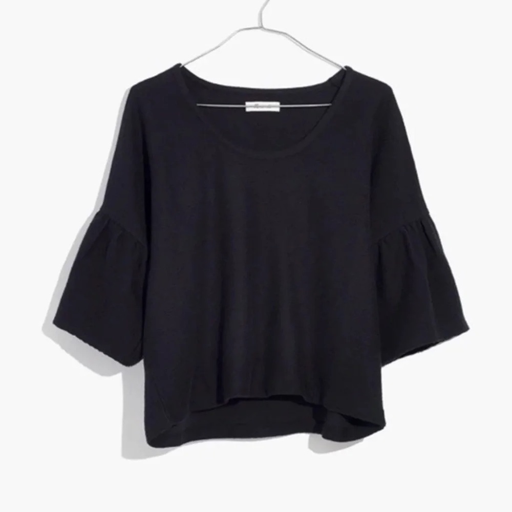 Madewell Texture & Thread Gathered-Sleeve Top Black in size Small